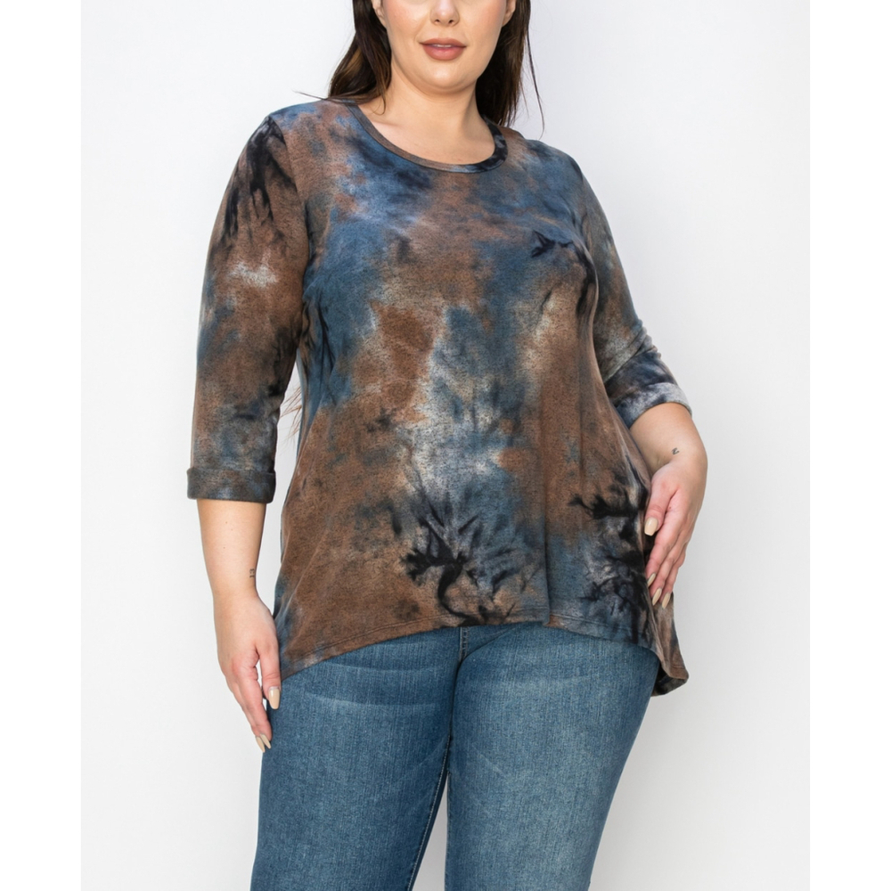 COIN 1804 Plus Size 1X Tie Dye Cozy & Soft 3/4 Sleeve Knit Top / Tunic NWT